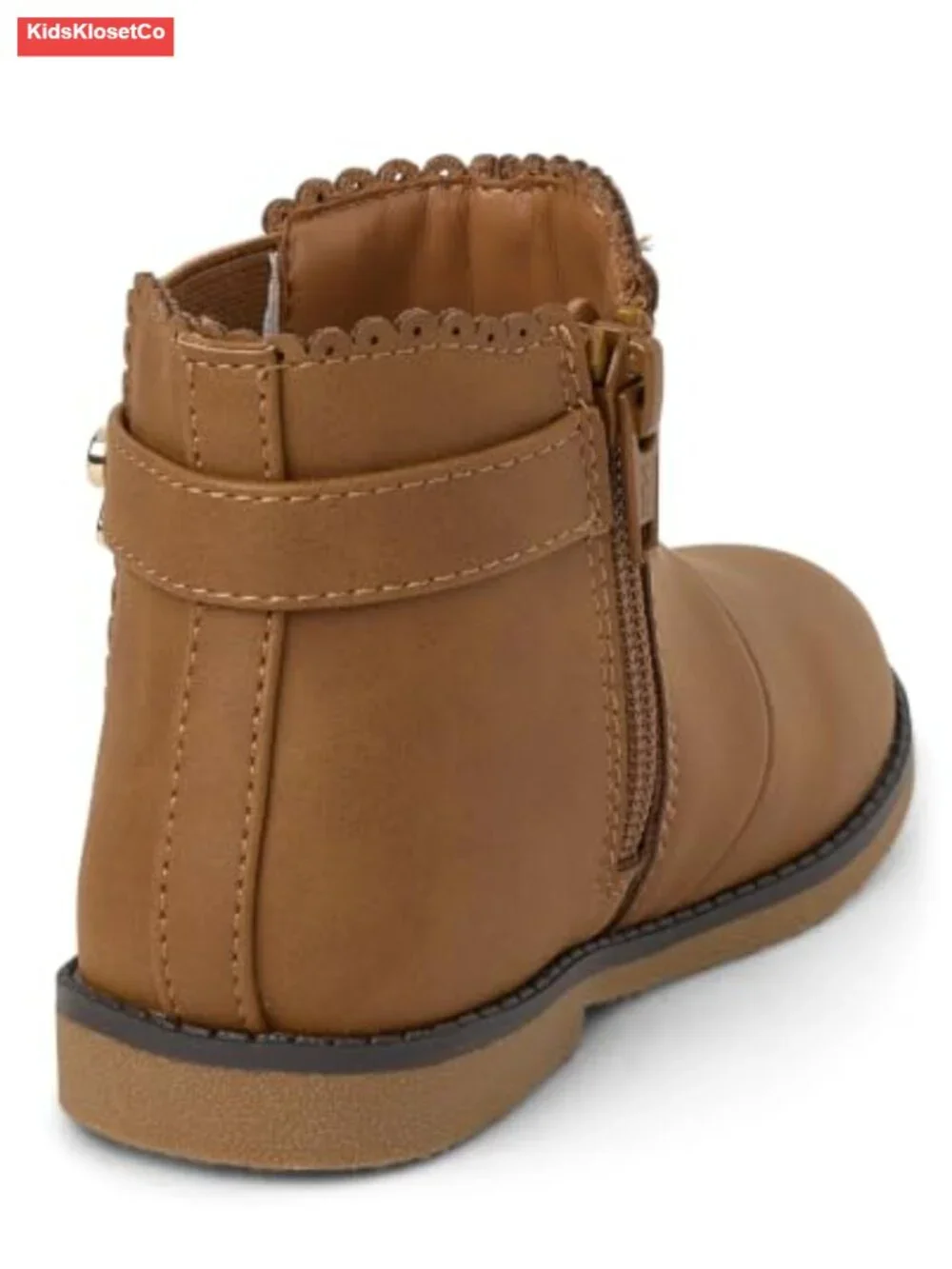 Girls Toddler Faux Leather Ankle Booties Side Zip Scalloped